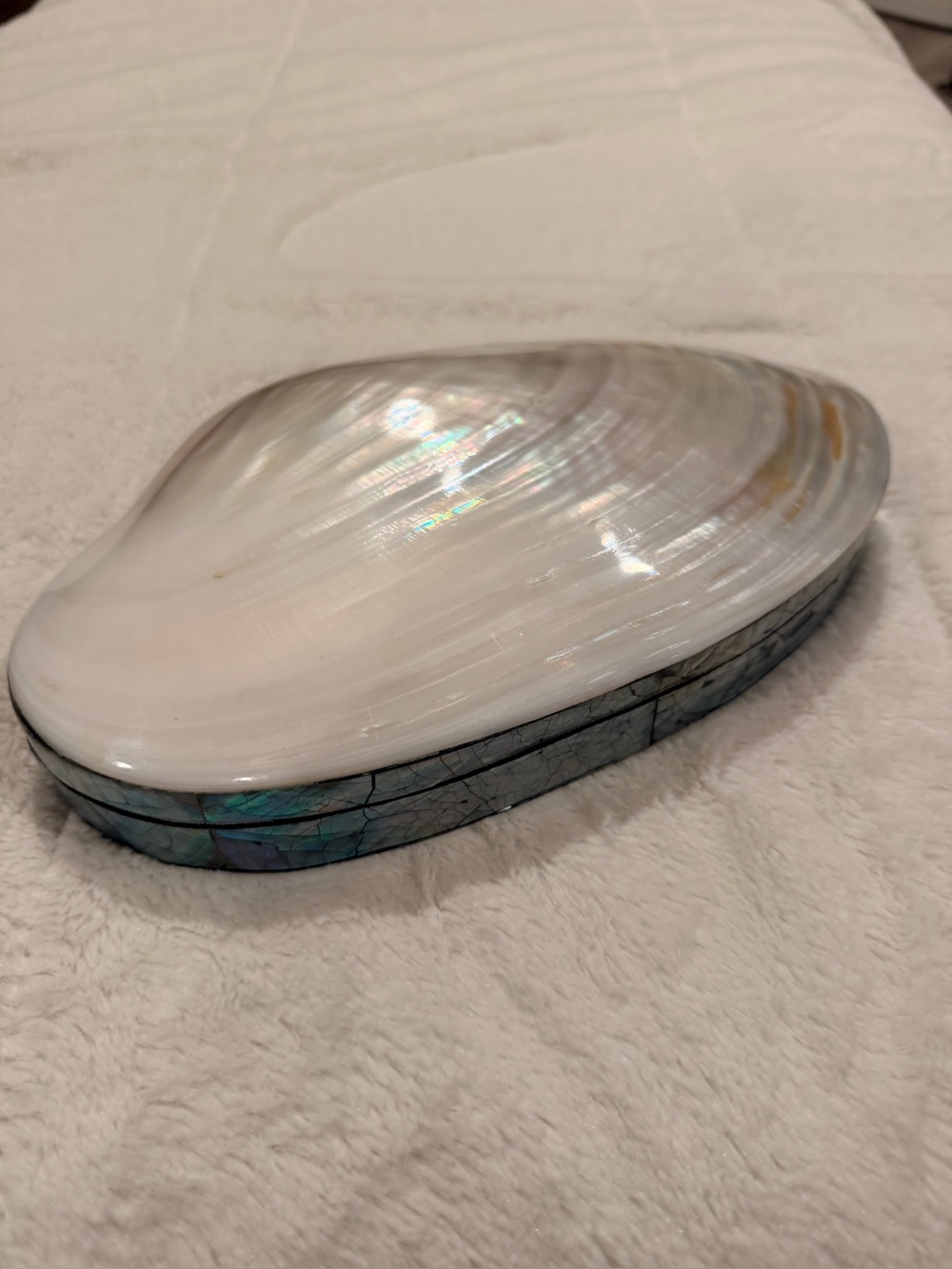 Vintage Iridescent White Capiz Shell Trinket Box with Abalone Inlay